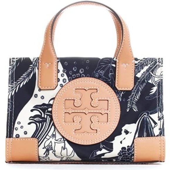 Tory Burch Handbags - NWT Tory Burch Ella Tote Nylon Leather Crossbody Satchel Tote Black White Tan